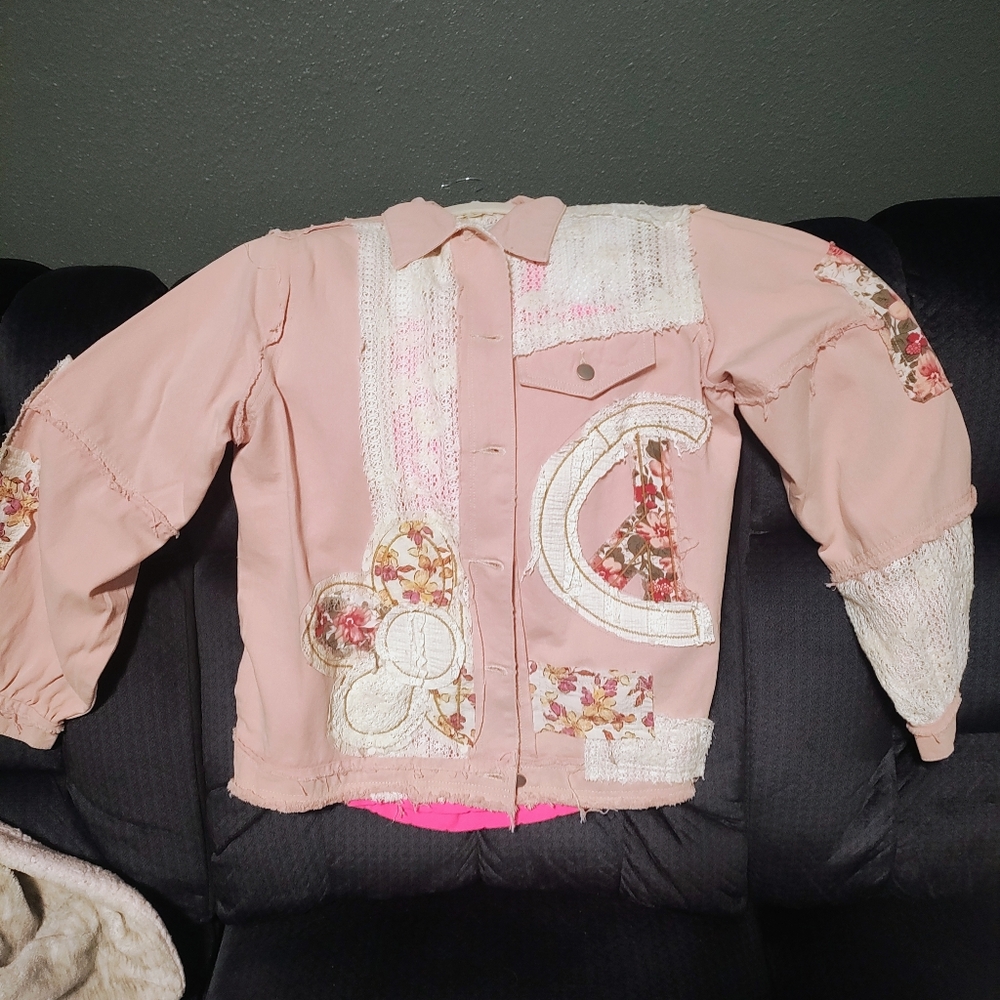 Altar'd State Pink Patchwork/Crochet Shacket (L) - image 7
